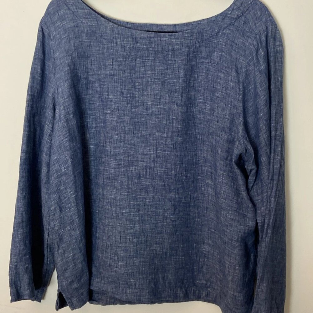 Sigrid Olsen Women's Blue Linen Top Blouse Boat Neck Dolman  XL - Picture 8 of 15